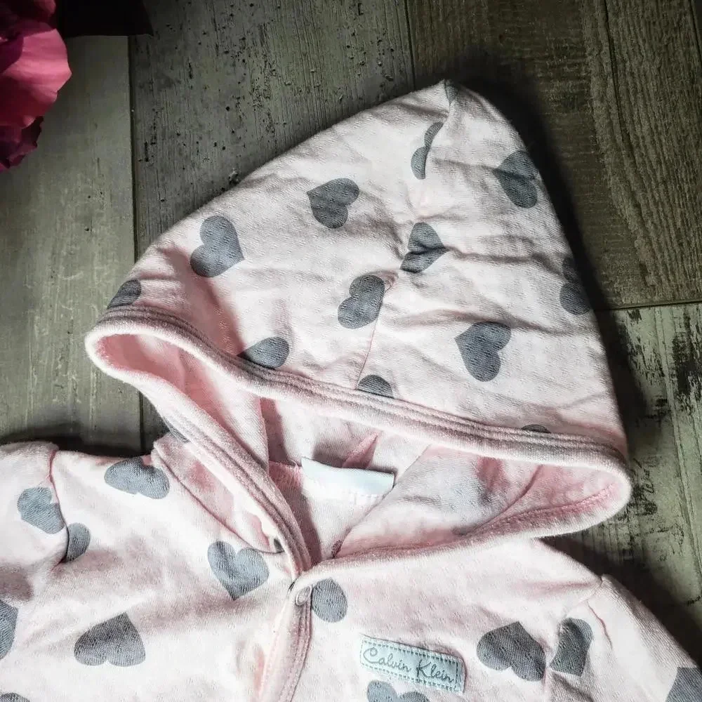 Calvin Klein Baby Girl Pink and Gray Heart Jacket Size 3-6M
